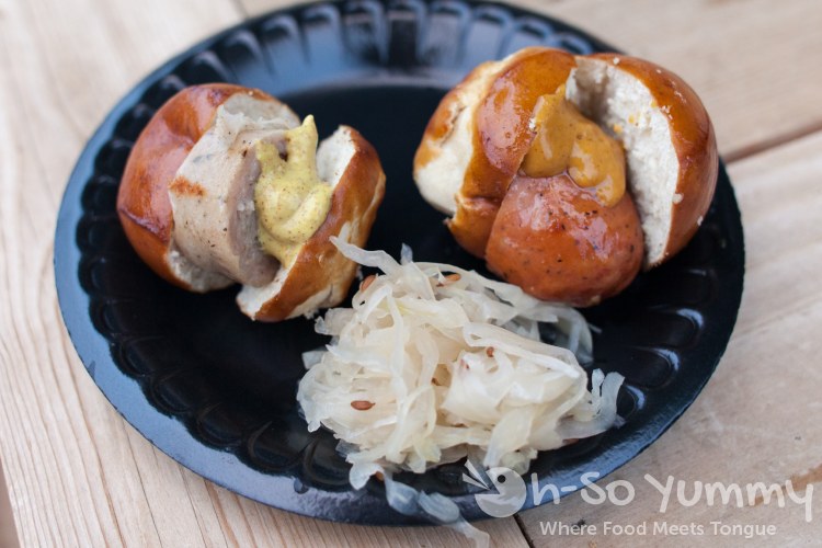 Taste of Old Town 2014 - sausages in pretzel bread at Rust General Store Taste of Old Town 2014 - sausages in pretzel bread at Rust General Store