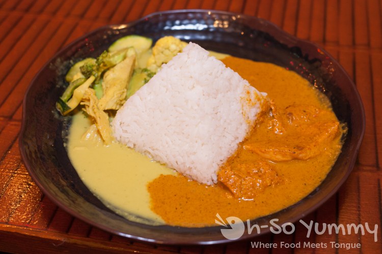 tikka masala chicken and thai green curry at World Curry in Pacific Beach tikka masala chicken and thai green curry at World Curry in Pacific Beach