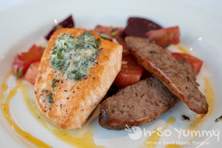 Salmon and Duck Sausage at Peohe's, a Chart House Restaurant in San Diego Salmon and Duck Sausage at Peohe's, a Chart House Restaurant in San Diego