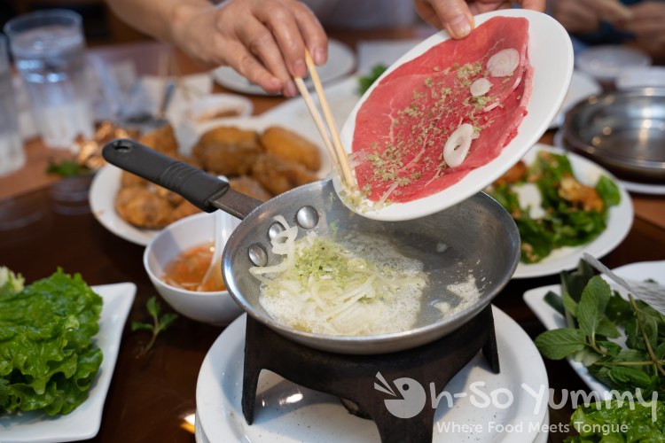 Beef slices sauted in butter portion of Bo 7 Mon at Phuong Trang in San Diego Beef slices sauted in butter portion of Bo 7 Mon at Phuong Trang in San Diego