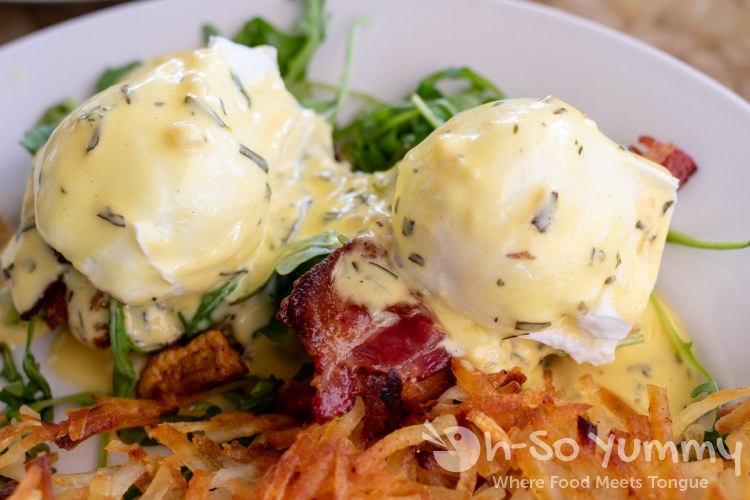 Crispy Parmesan Risotto and Honey Cured Bacon Eggs Benedict at Shorehouse Kitchen in La Jolla Crispy Parmesan Risotto and Honey Cured Bacon Eggs Benedict at Shorehouse Kitchen in La Jolla