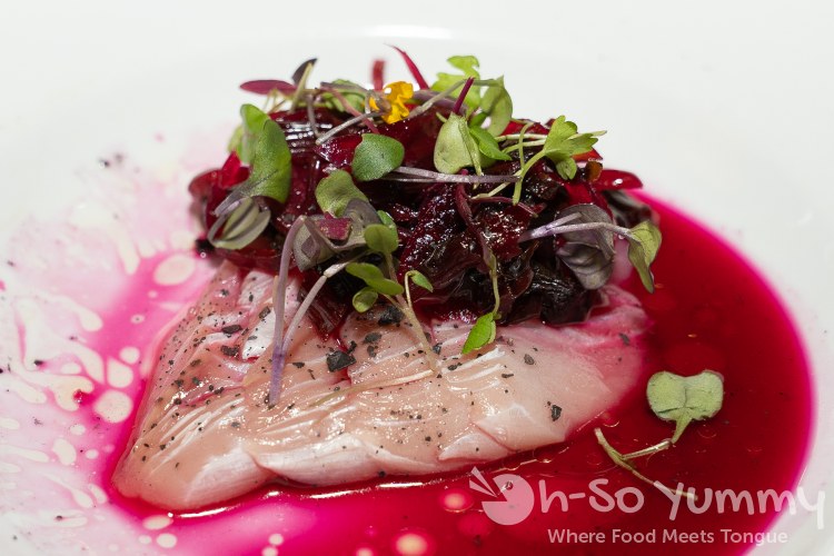 Local Yellowtail in a Beet Stem Relish at Wrench and Rodent in Oceanside Local Yellowtail in a Beet Stem Relish at Wrench and Rodent in Oceanside